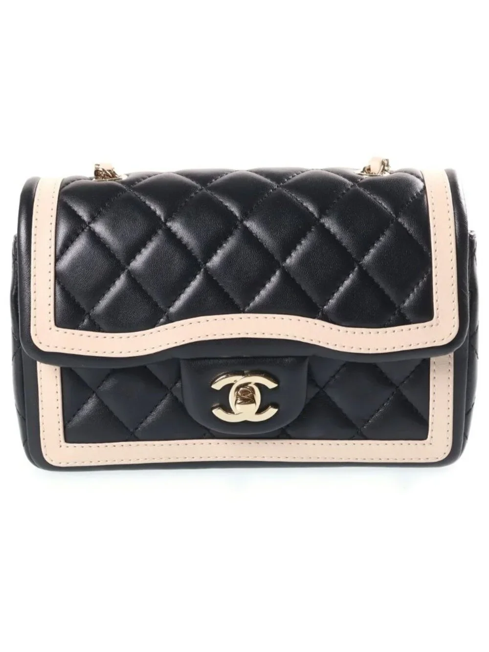 Chanel Quilted 20 Chain Shoulder Bag Bicolor Black Ivory Lambskin Gold Plate